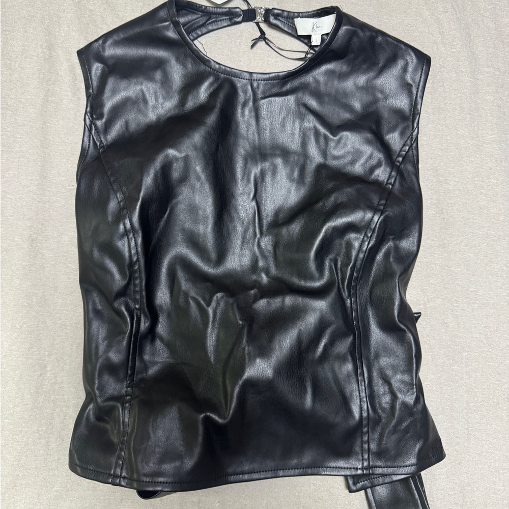 Black Faux Leather Sleeveless Top